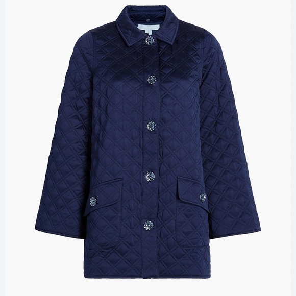 Hill House Navy Duvet Quilted Jacket with Little Blue Collar, Size Medium - Picture 8 of 8